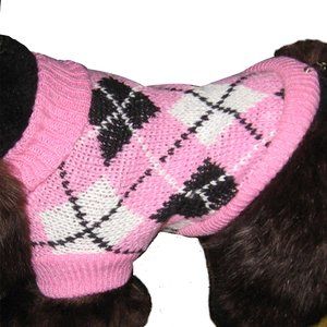 New Pink, White and Black Argyle Dog Sweater